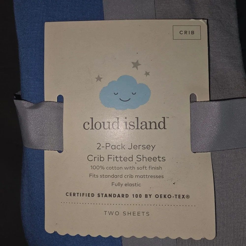 Cloud Island 2-Pack Jersey Crib Fitted Sheets Blue Grey 100% Cotton OEKO-TEX